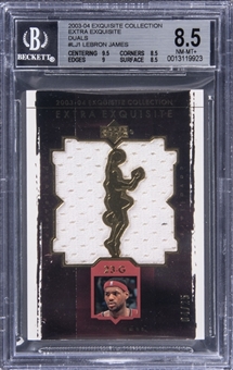 2003-04 UD "Exquisite Collection" Extra Exquisite Duals #LJ1 LeBron James Game Used Patch Rookie Card (#04/25) – BGS NM-MT+ 8.5